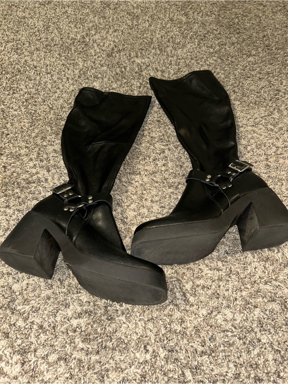 Dkny Black Platform Over-the-Knee Boots with Buckle Accent